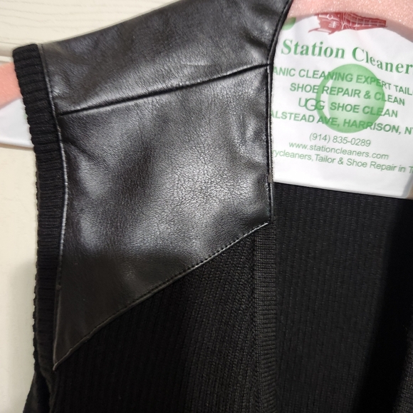 Calvin Klein Black Midi Dress with Leather Accents - Picture 6 of 11